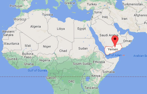 Yemen on world map